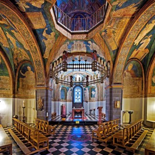 St. Maria and Clemens, Romanesque double church, lower church, view into the choir with ceiling