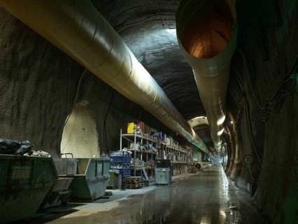 Material storage in a tunnel section in construction lot H53, Brenner Base Tunnel, Tyrol, Austria,