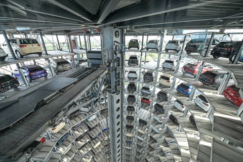 Car tower interior, lift, vehicles, Autostadt Volkswagen, Wolfsburg, Lower Saxony, Germany, Europe