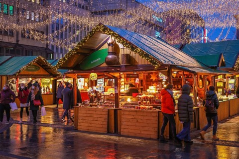 Essen, North Rhine-Westphalia, Germany - Christmas market in Essen in times of the corona pandemic