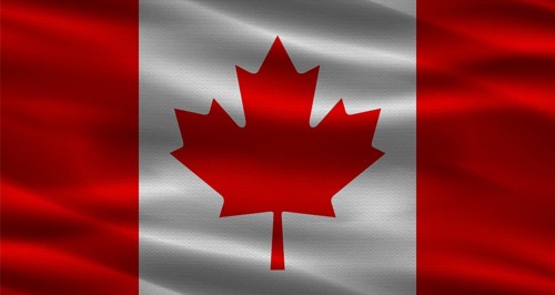 Canada flag with fabric texture waving. Close up of flag of Canada with cloth texture.