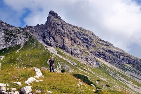 Ten-year-old boy hiking, Nebelhorn, Allgäu Alps, Bavaria, Germany, Europe