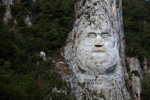 Wallachia, statue of the Dacian king Decebalus, Decebalus Rex Dragan Fecit, 40 metre high statue