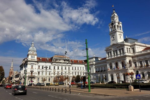 City of Arad, city centre, historic houses, on the Boulevard of the Revolution, from left, the