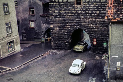 Cars at the Black Tor, Schwarzes Tor, Rottweil, Baden-Württemberg, Germany, Europe, 1959, Europe