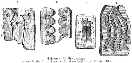 Moulds for working with bronze, moulds for rings and saws, Bronze Age c. 2000 to 800 BC, jewellery,