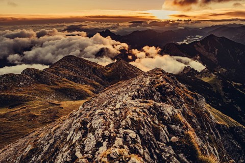 Sunrise hike on the Hochplatte in the Ammergau Alps, Ammergebirge in the Allgäu, Bavaria, Germany,