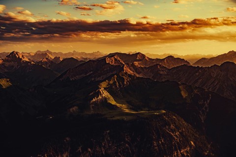Thaneller summit at sunset in the Lechtal valley in Tyrol with a wonderful view of the surrounding