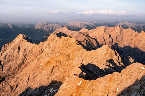 Impressive rocky mountain landscape, steep mountain ridge, Jubiläumsgrat with Alpspitze, mountain