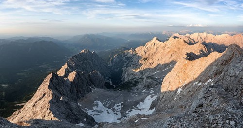 Impressive rocky mountain landscape in the evening light, steep mountain ridge, Jubiläumsgrat and