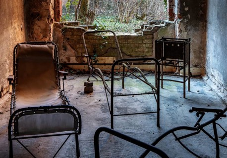 Interior view, former Alpine house on the historic site of the tuberculosis sanatorium in Beelitz,