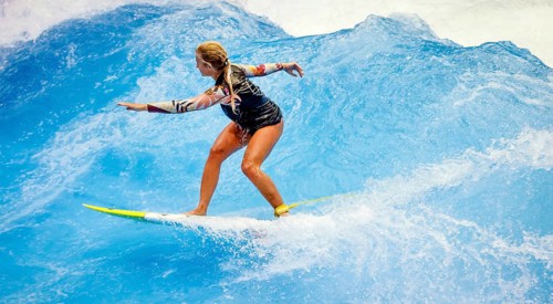 Messe boot Düsseldorf, Surfer riding a standing indoor wave on the occasion of a press event,