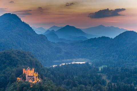 Hohenschwangau Castle, Alpsee, Schwangau near Füssen, Allgäu, Upper Bavaria, Bavaria, Germany,