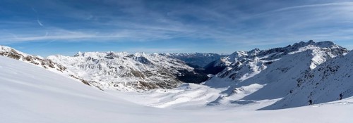 Panorama, snow-covered mountain landscape in winter, Fürkeleferner glacier, view of the Martell