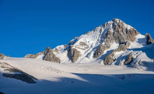 High alpine mountain landscape, summit of the Aiguille de Chardonnet and Glacier du Tour, glaciers