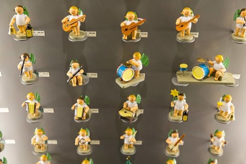 Various angel figurines in the Wendt & Kühn world in Grünhainichen, Erzgebirge, Saxony, Germany,