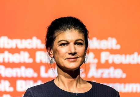 Sahra Wagenecht during her election campaign speech, portrait. Election event of the party Bündnis