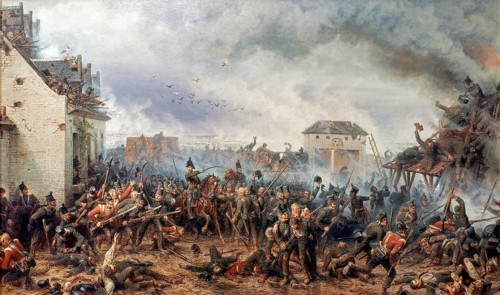 Defence of La Haye Sainte by the Kings German Legion during the Battle of Waterloo in 1815,