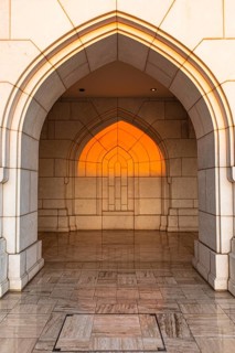 Sunlit round arch of the Royal Opera House, Muscat, Arabian Peninsula, Sultanate of Oman