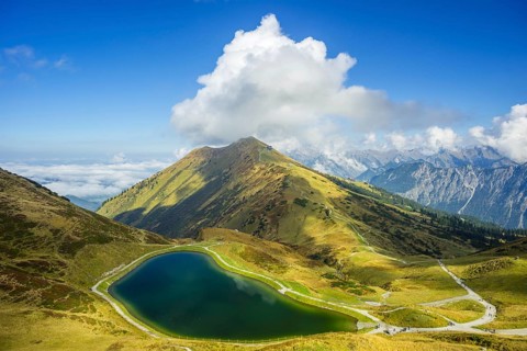 Artificially created lake, snow pond, feeds the snow cannons that completely cover the slopes of