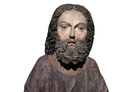 Head of Jesus, around 1470, on a white background, only the body of Jesus remains of the palm