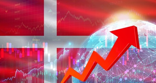Global financial growth with Denmark flag. Financial growth with Denmark flag on economic