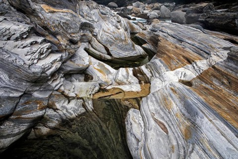 Rocks, rock structures, Verzasca River, near Lavertezzo, Verzasca Valley, Valle Verzasca, Canton