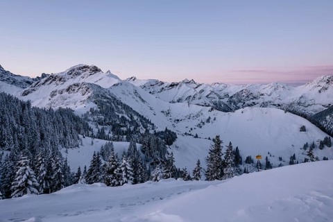Snow-covered windscape in the Alps at Neunerköpfle in the Tannheimer Tal in Tyrol, Austria, Europe