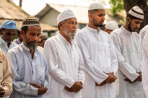KAYAKUCHI, INDIA - MARCH 31: Muslims perform Eid al-Fitr prayer at Eidgah in Kayakuchi, India on