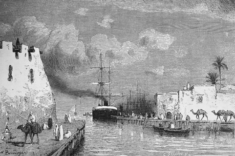 Harbour facilities of the town of La Goulette or La Goletta on the Mediterranean near Tunis, pier