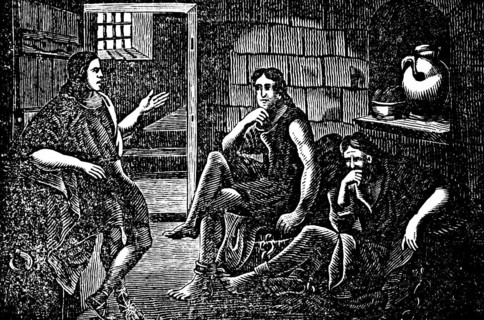 The innocent Joseph in prison at Pharaoh's court, dungeon in the cellar, woman of Pothibar accuses