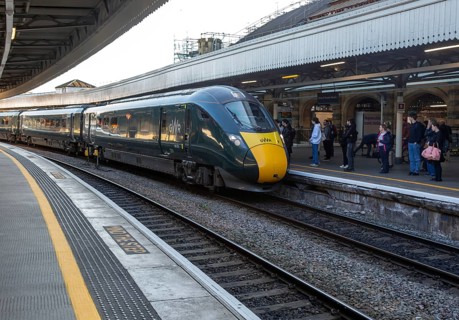 GWR British Rail Class 800 Inter City Express train arriving at platform, Temple Meads railway