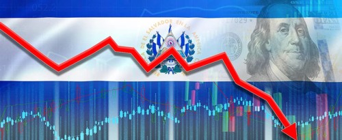 Crisis and financial fall of El Salvador in economic graph, economic collapse. Financial fall of