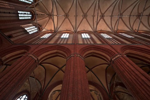 Vaults of St Nicholas' Church, late Gothic brick building, built between 1381 and 1487, Wismar,