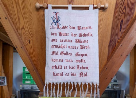 Saying of the millers in the organic shop in the former Frohnhofer Kornmühle, Frohnhof, Middle