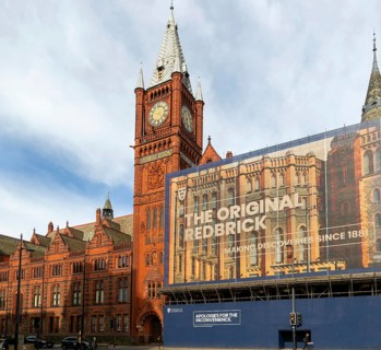 Red brick Victoria buildings clocktower and renovation of art gallery, Central Campus, University