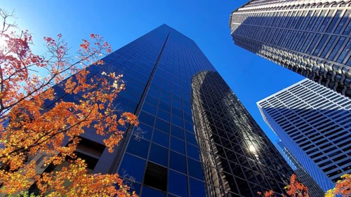 USA, Seattle financial and business district skyline in city downtown, North America