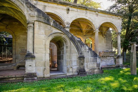 Lusthausruine Stuttgart in the middle palace garden, palace park, staircase of the former
