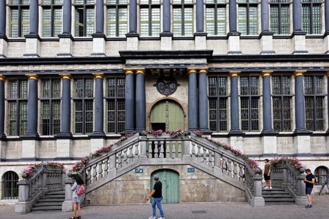 Historic City Hall Stadhuis, main entrance, Ghent, Flanders, Belgium, Europe