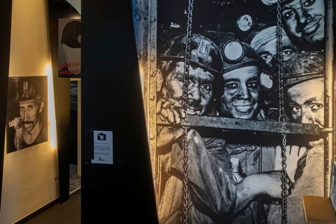 Coal miners' picture in the Mijnmuseum, coal mine museum at be-MINE in the city Beringen, Koersel,