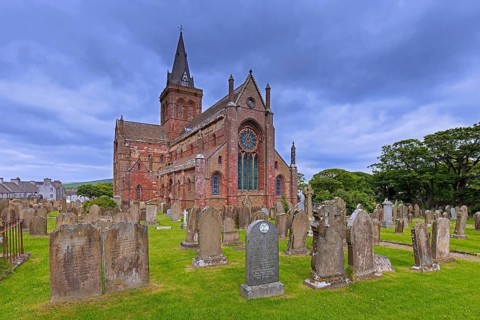 12th century St Magnus Cathedral, oldest cathedral in Scotland and most northerly cathedral in the