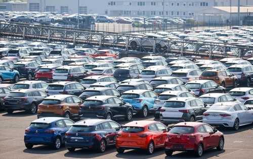Duisburg, North Rhine-Westphalia, Germany, new cars, transhipment centre, car terminal in Duisburg