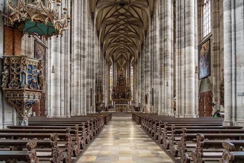 Interior of the Catholic parish church of St George, Dinkelsbühl, Middle Franconia, Bavaria,