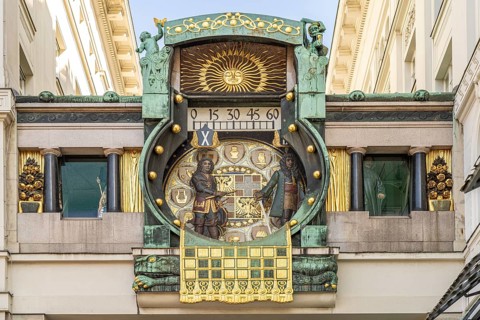 Art Nouveau music box anchor clock, Vienna, Austria, Europe