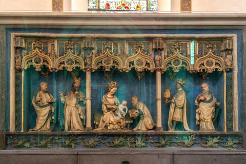 Retable of the high altar in the interior of the collegiate church of St Castor in Karden,