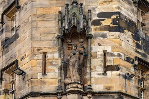 Statue of Justitia at Lancaster Castle in Lancaster, Lancashire, England, Great Britain