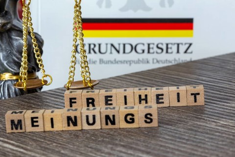 Symbolic image of freedom of opinion in Germany: The word FREEDOM OF OPINION in letter cubes next