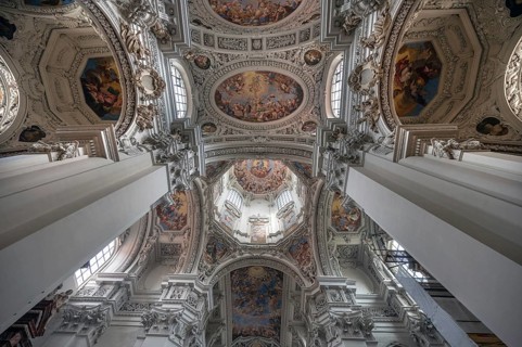 Baroque stucco and ceiling fresco created in the 17th century, Passau Cathedral, Passau, Lower
