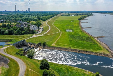Dinslaken, North Rhine-Westphalia, Germany, Old Emscher estuary into the Rhine. The mouth of the