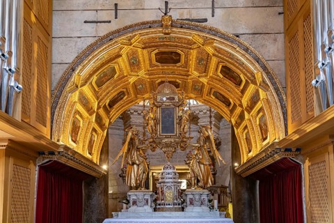 Main altar in the interior of the Cathedral of St Domnius in Split, Croatia, Europe